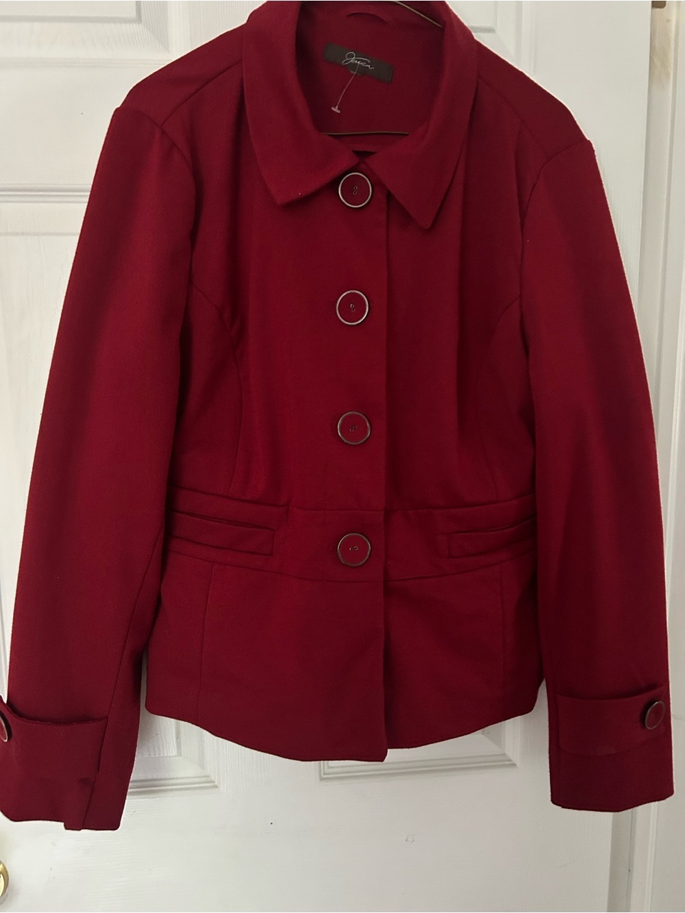 4/$100 Jessica Women's Deep Red Wool-Blend Pea Coat